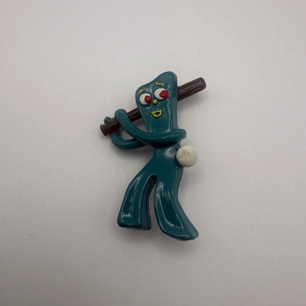 Vintage 1983 Gumby Baseball Player Pin Art Clokey Green Character Novelty Brooch